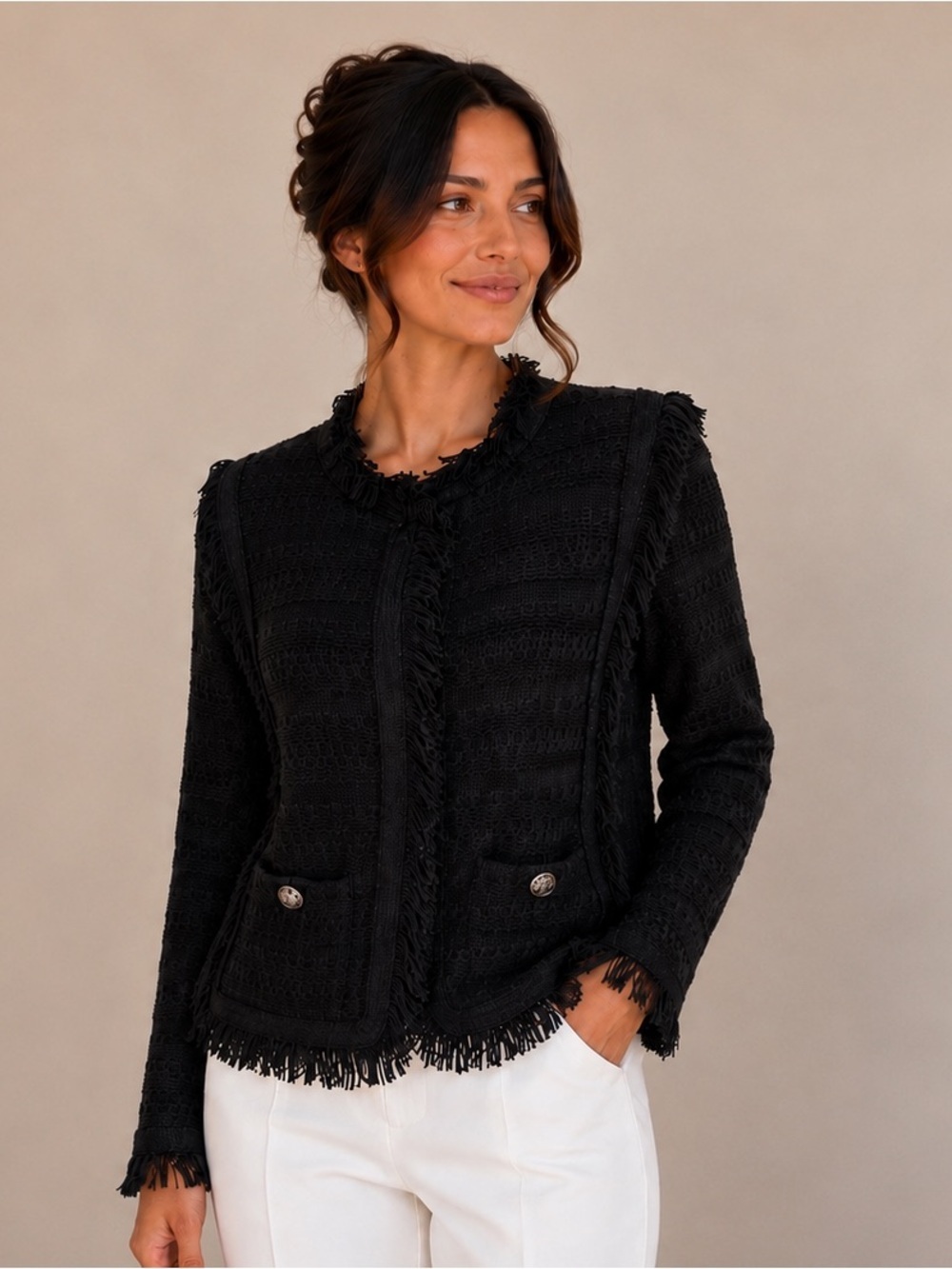 AMARYLLIS Navy and Black Knit Sweater Cardigan Lady Jacket Size XS *EUC*